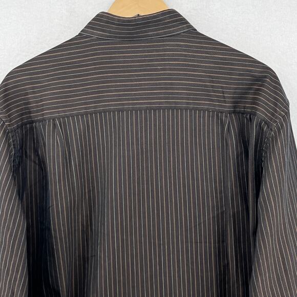 ERMENEGILDO ZEGNA Shirt Mens XL Striped Herringbone Twill Button Up Cotton Brown - Picture 6 of 15
